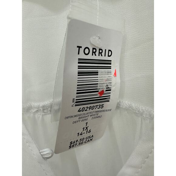 Torrid Chiffon Smocked Collar Eyelet Embroidered Blouse White NWT Sheer Boho - Picture 8 of 11